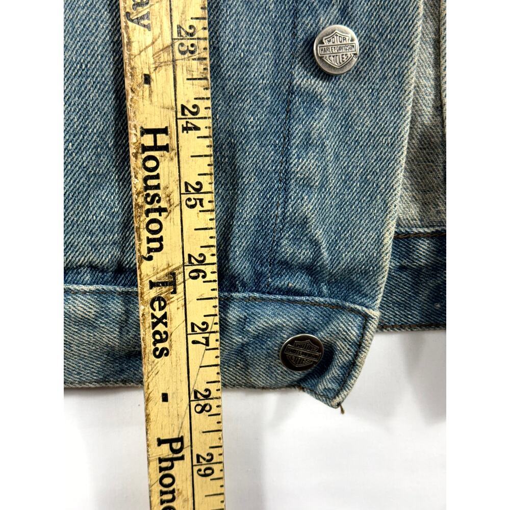 Vintage Harley Davidson Jean Denim Jacket Sz M Logo Patch Blue Trucker Biker - Picture 13 of 13